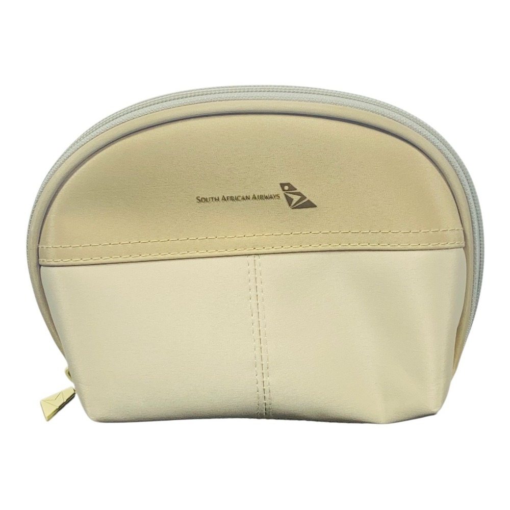 South African Airways Cream Tan Zip Amenity Travel Bag Toiletry Clutch Rare!